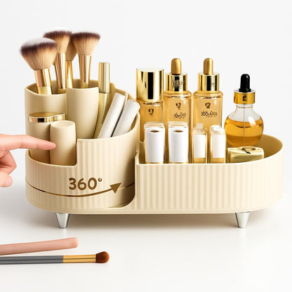 Rotating Beige Cosmetic Organizer for Effortless Beauty