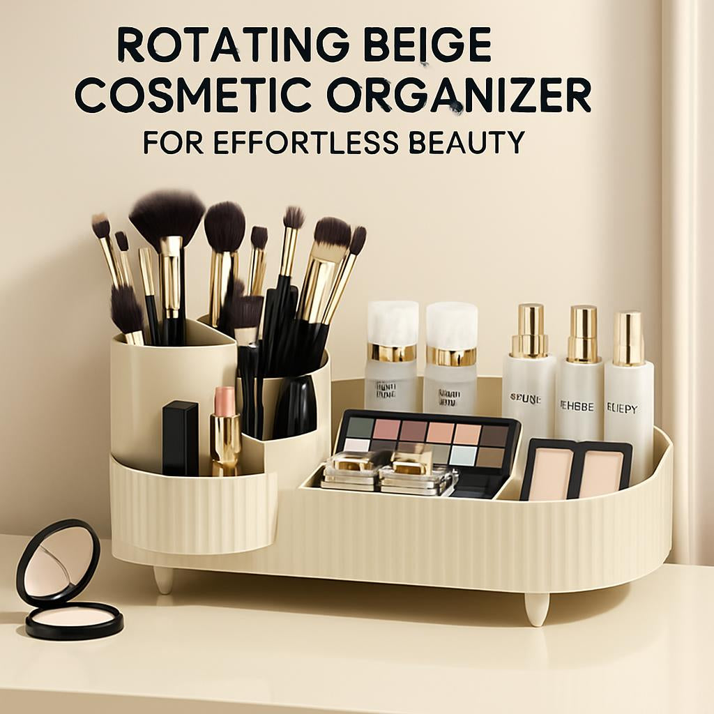 Rotating Beige Cosmetic Organizer for Effortless Beauty
