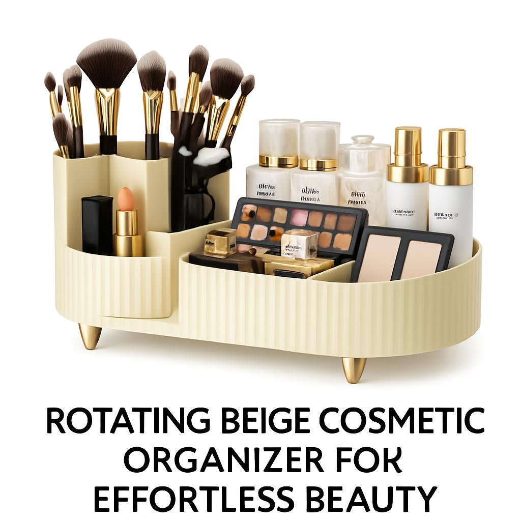Rotating Beige Cosmetic Organizer for Effortless Beauty