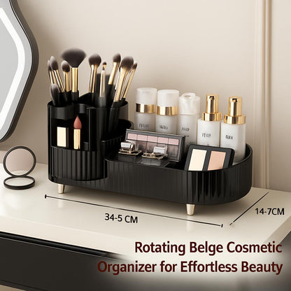 Rotating Beige Cosmetic Organizer for Effortless Beauty