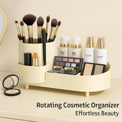 Rotating Beige Cosmetic Organizer for Effortless Beauty