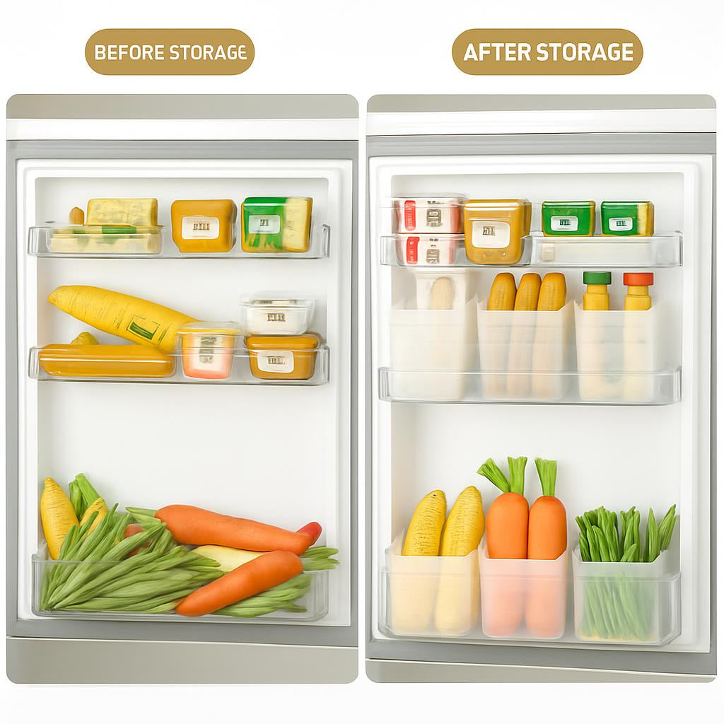 Transparent Refrigerator Storage Bins with Colored Edges for Efficient Organization