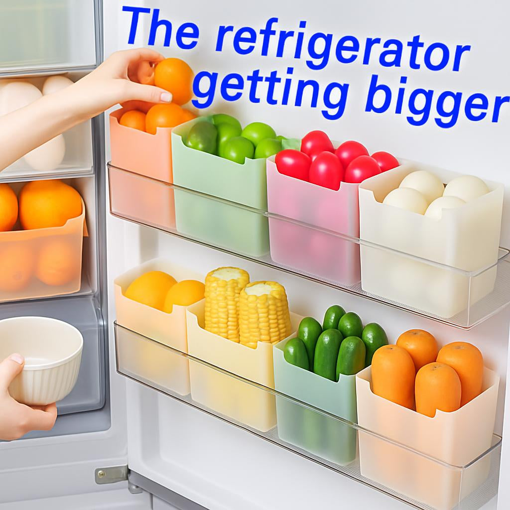 Transparent Refrigerator Storage Bins with Colored Edges for Efficient Organization