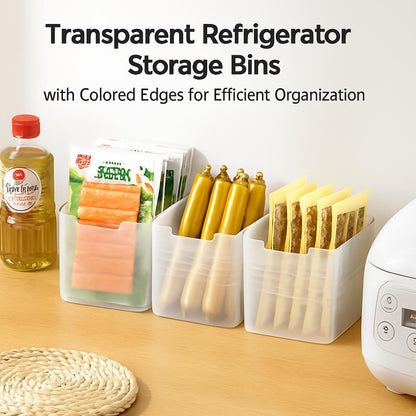 Transparent Refrigerator Storage Bins with Colored Edges for Efficient Organization