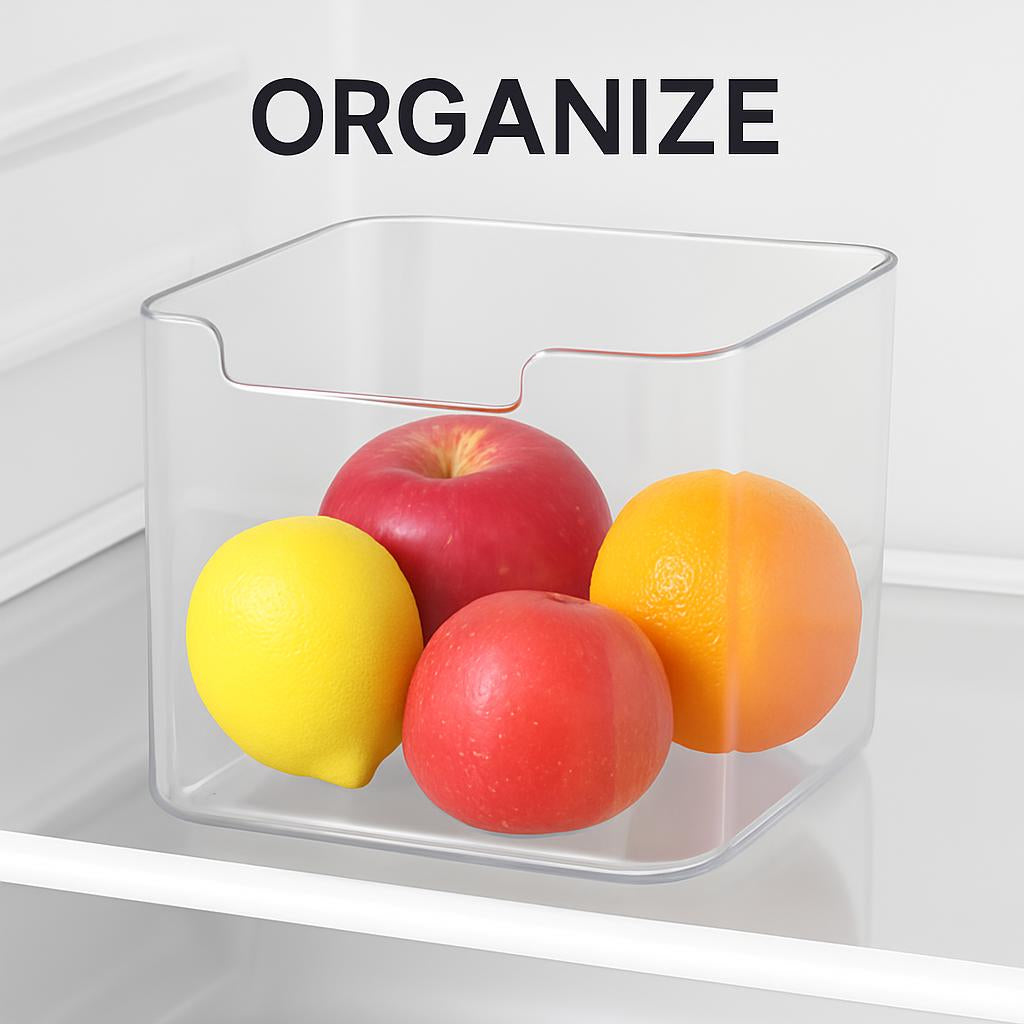 Transparent Refrigerator Storage Bins with Colored Edges for Efficient Organization