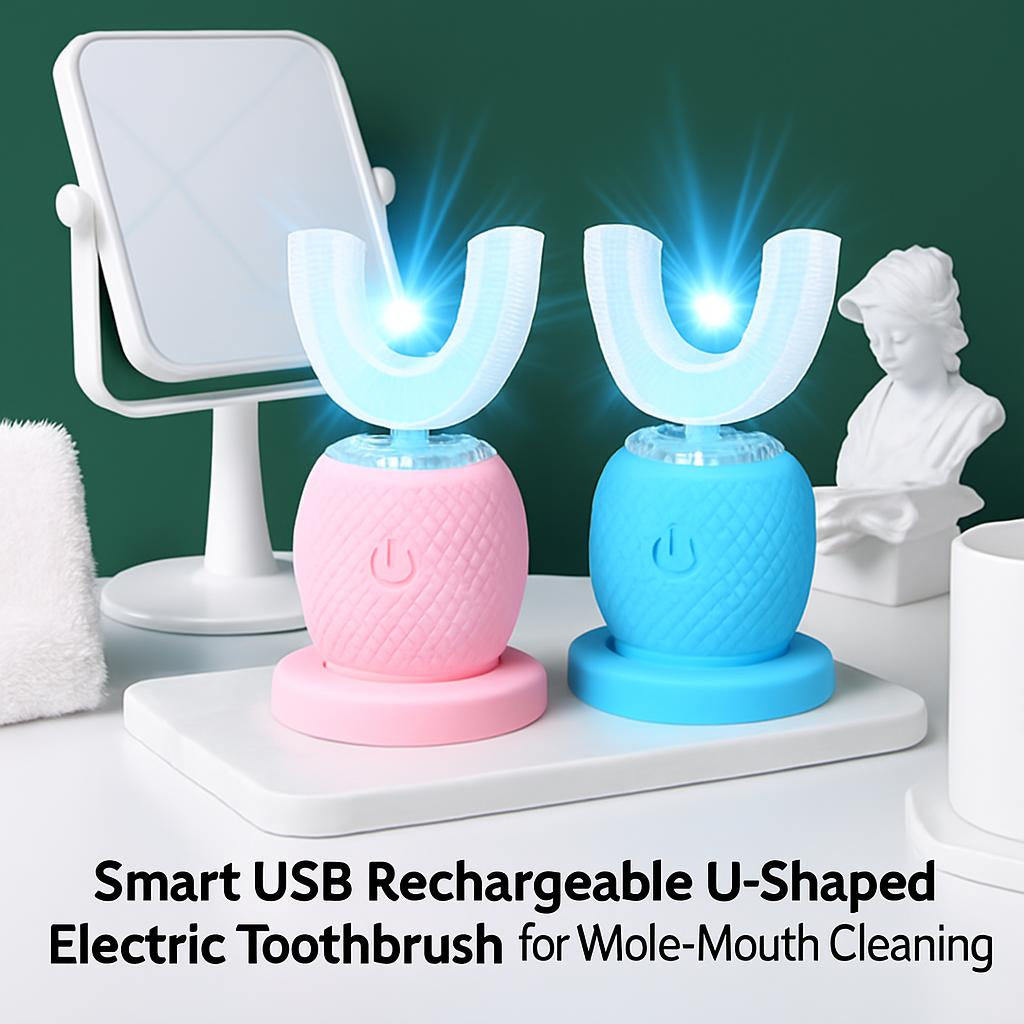 Smart USB Rechargeable U-Shaped Electric Toothbrush for Whole-Mouth Cleaning