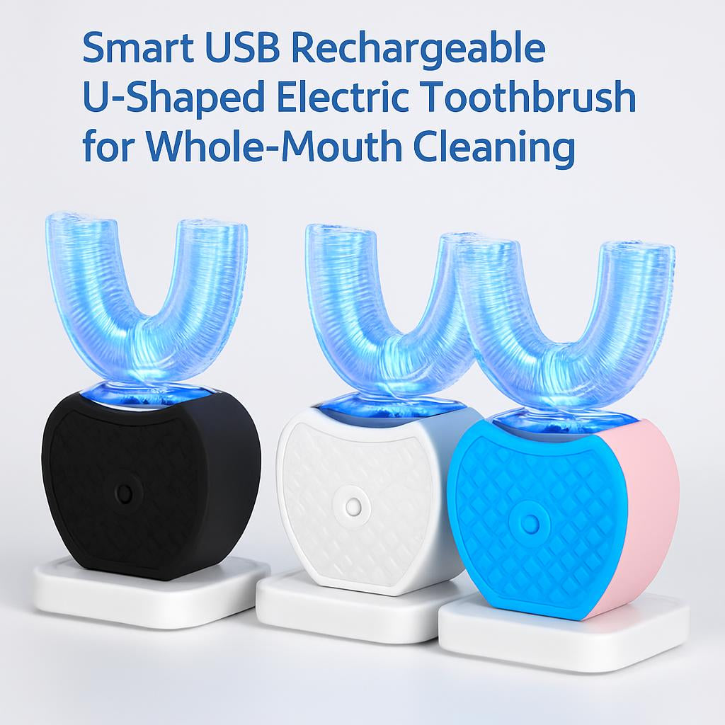 Smart USB Rechargeable U-Shaped Electric Toothbrush for Whole-Mouth Cleaning