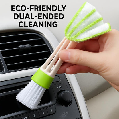 Dual-Ended Eco-Friendly Cleaning Brush and Microfiber Duster in Green and White