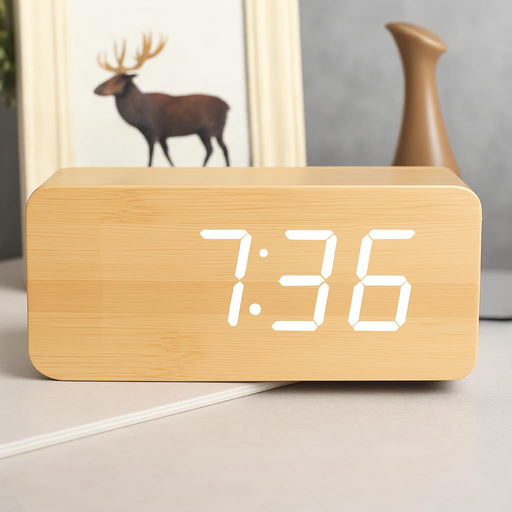 Eco-Friendly Wooden Digital Alarm Clock with LED Display