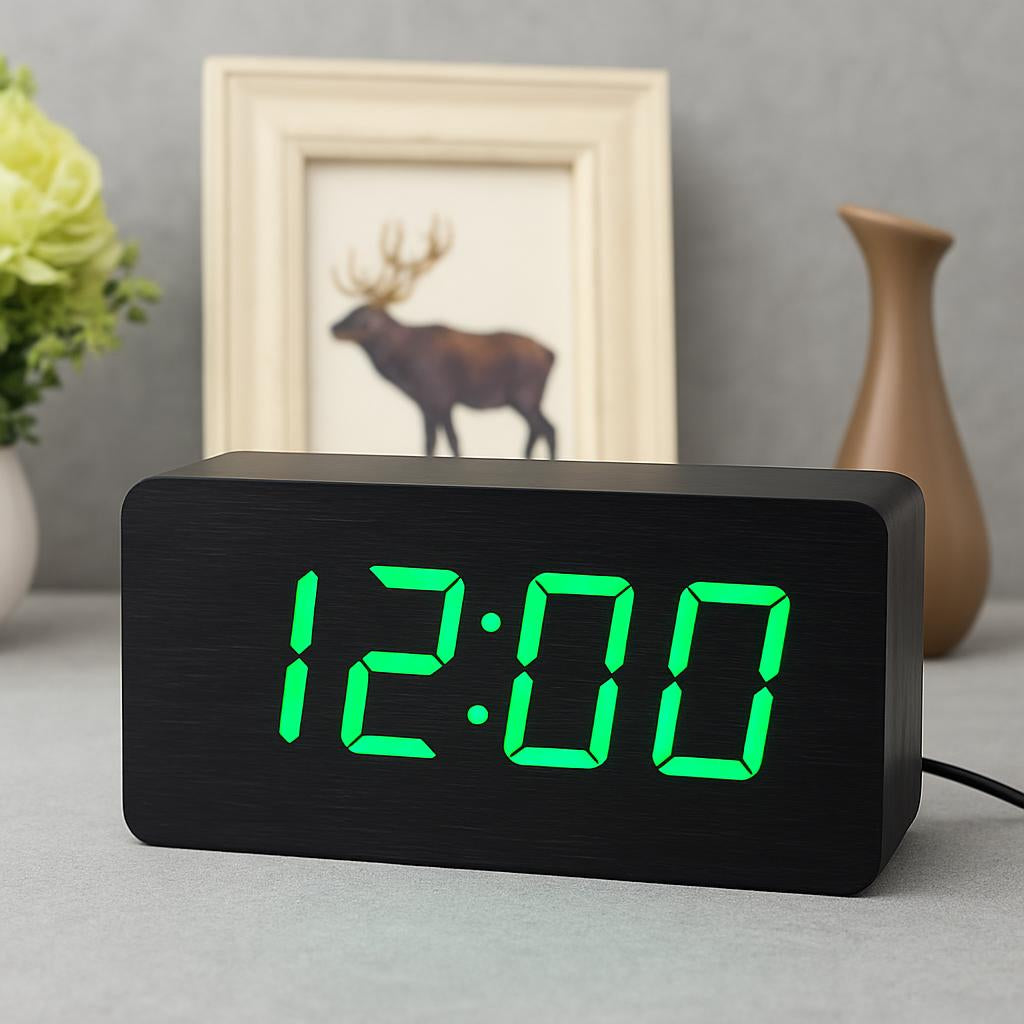 Eco-Friendly Wooden Digital Alarm Clock with LED Display
