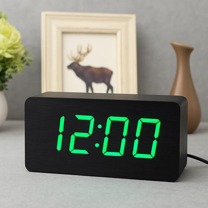 Eco-Friendly Wooden Digital Alarm Clock with LED Display