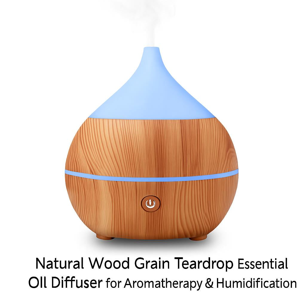 Natural Wood Grain Teardrop Essential Oil Diffuser for Aromatherapy & Humidification