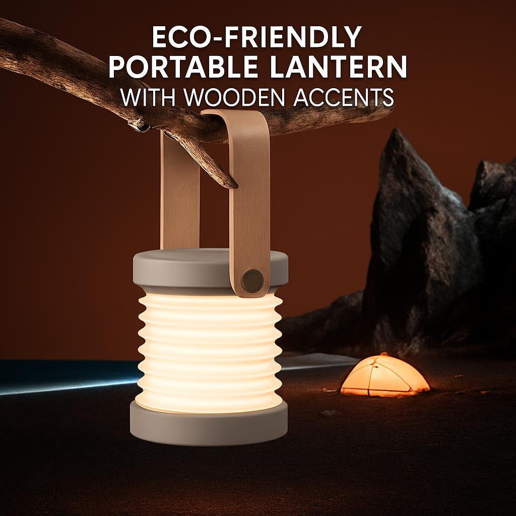 Eco-Friendly Portable Lantern with Wooden Accents