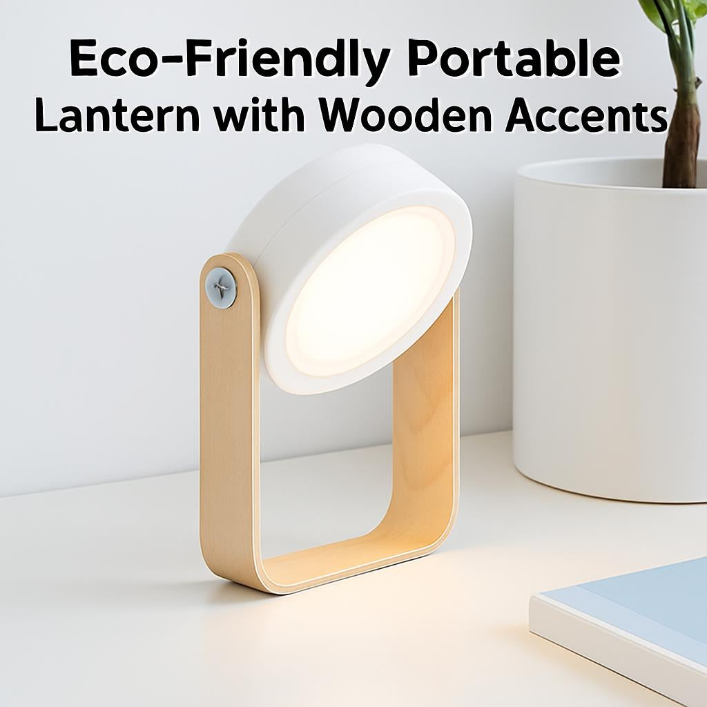 Eco-Friendly Portable Lantern with Wooden Accents