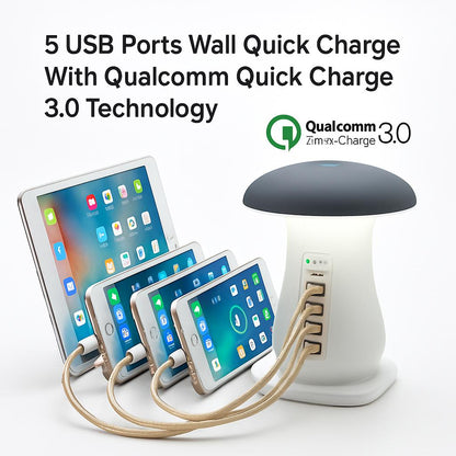 Mushroom LED Lamp with Charging Station - Energy Efficient Desk Light