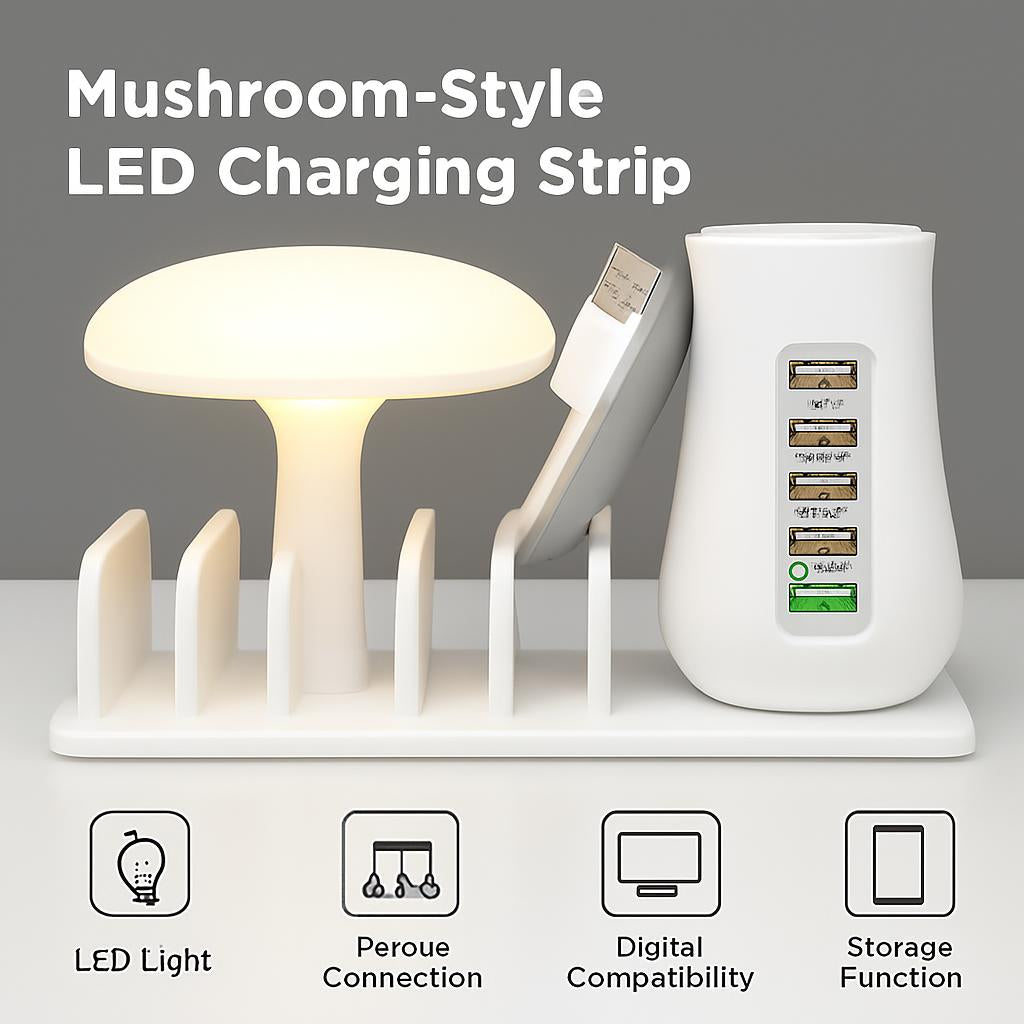 Mushroom LED Lamp with Charging Station - Energy Efficient Desk Light