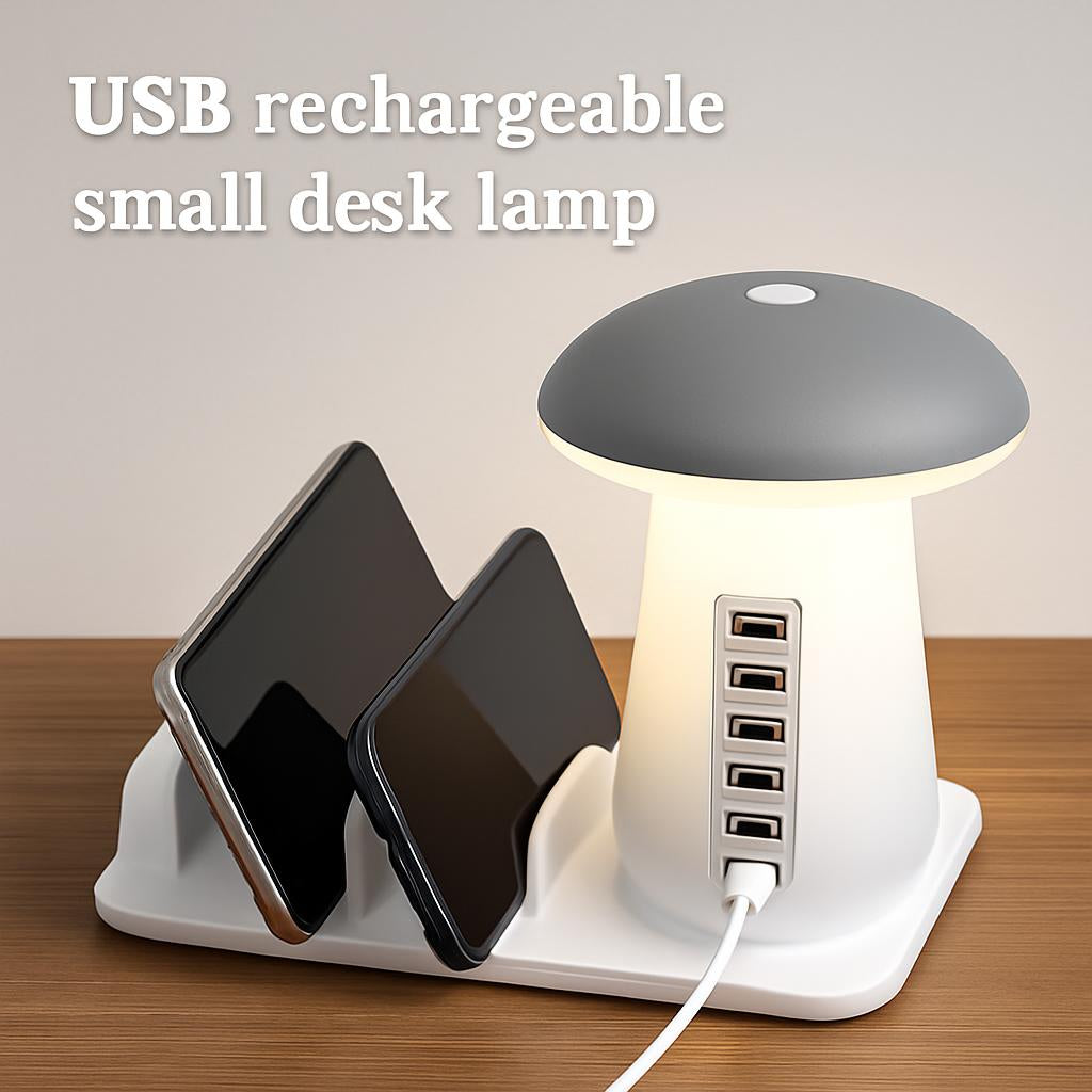 Mushroom LED Lamp with Charging Station - Energy Efficient Desk Light