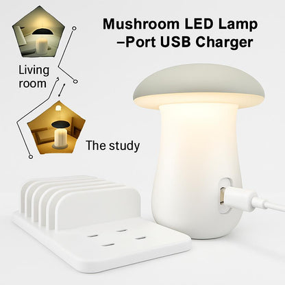 Mushroom LED Lamp with Charging Station - Energy Efficient Desk Light