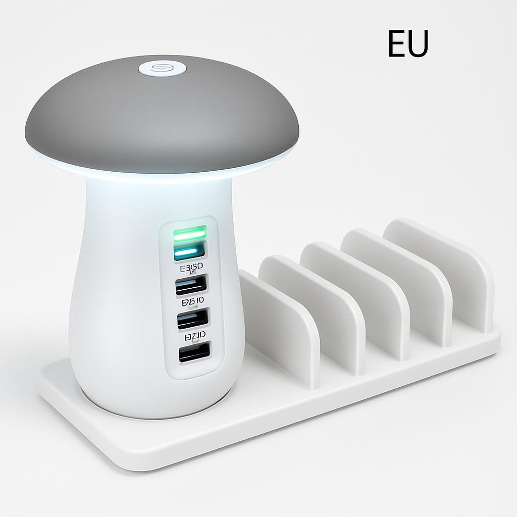 Mushroom LED Lamp with Charging Station - Energy Efficient Desk Light