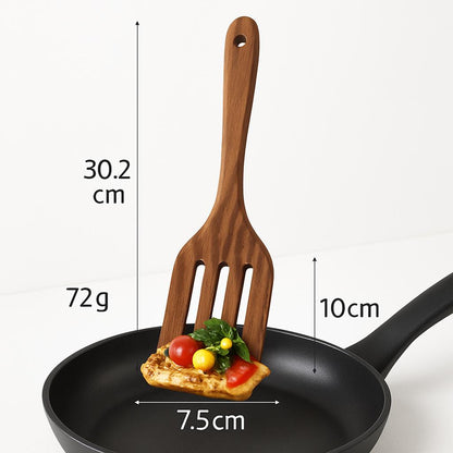 Eco-Friendly Wooden Spatula with Long Handle and Slotted Head