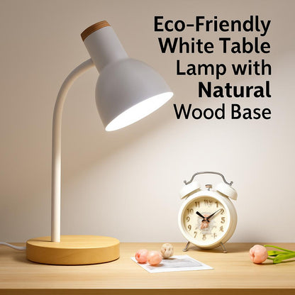 Eco-Friendly White Table Lamp with Natural Wood Base