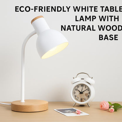 Eco-Friendly White Table Lamp with Natural Wood Base