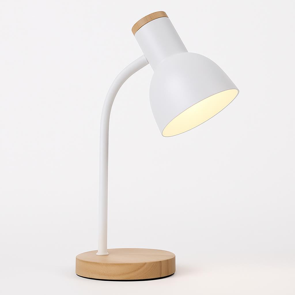 Eco-Friendly White Table Lamp with Natural Wood Base