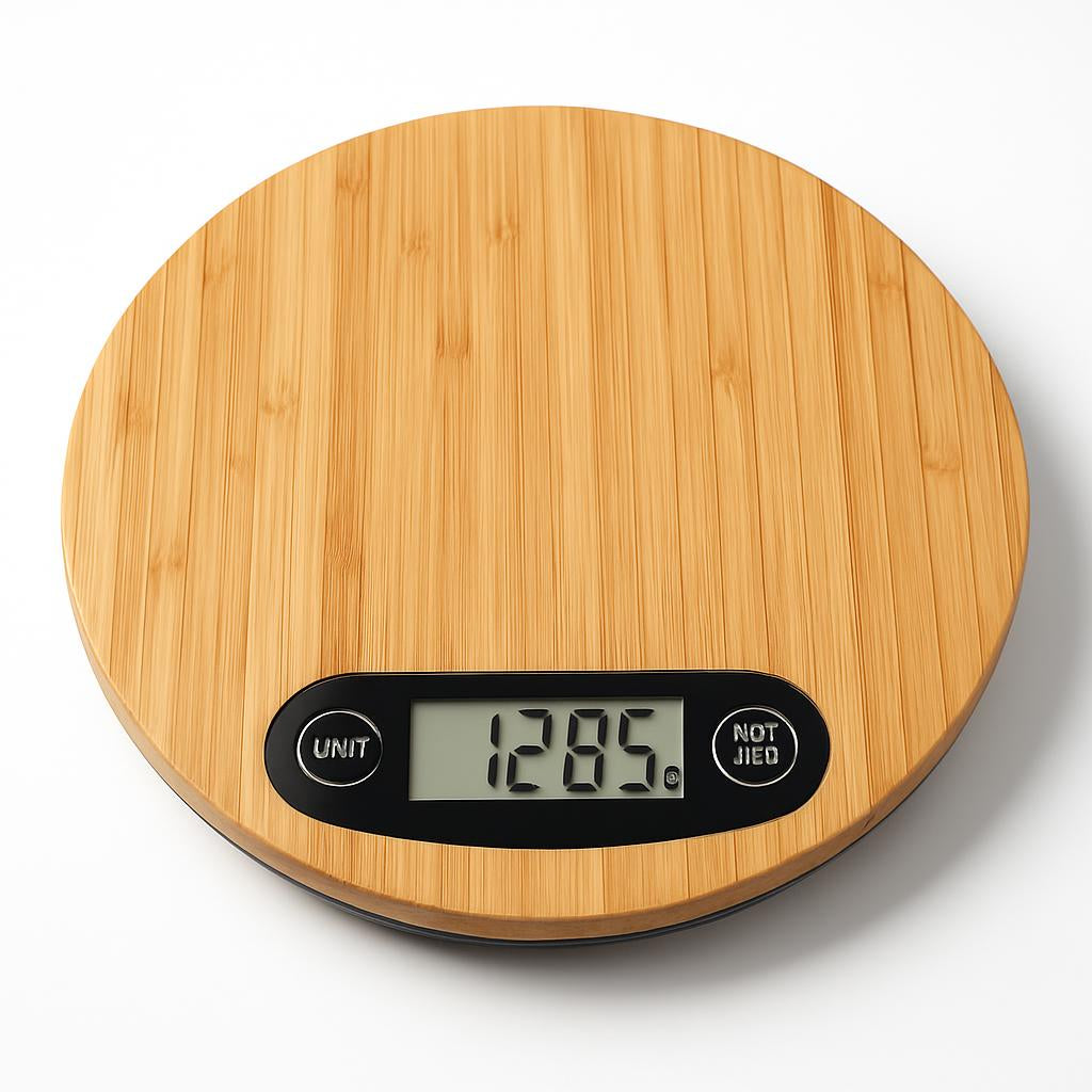 Eco-Friendly Bamboo Digital Kitchen Scale in Natural Wood Tone