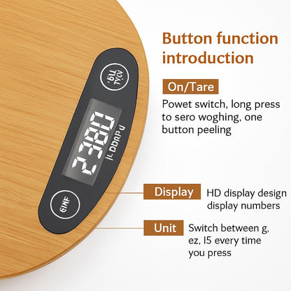 Eco-Friendly Bamboo Digital Kitchen Scale - Natural Wood Tone