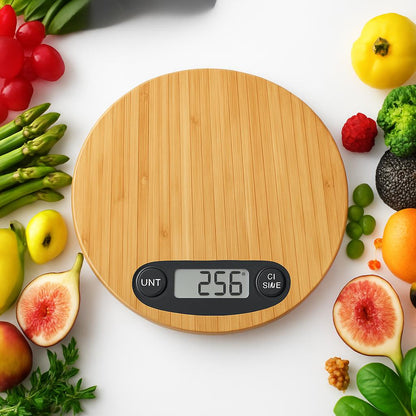 Eco-Friendly Bamboo Digital Kitchen Scale - Natural Wood Tone