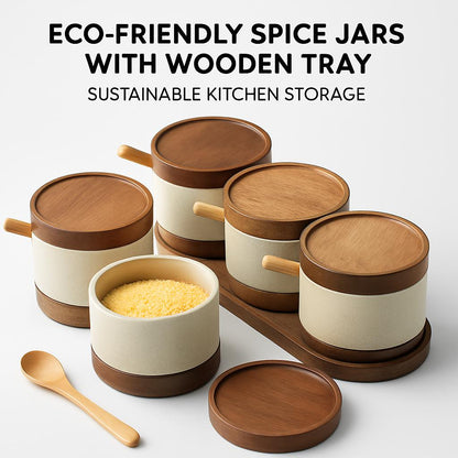Eco-Friendly Spice Jars with Wooden Tray