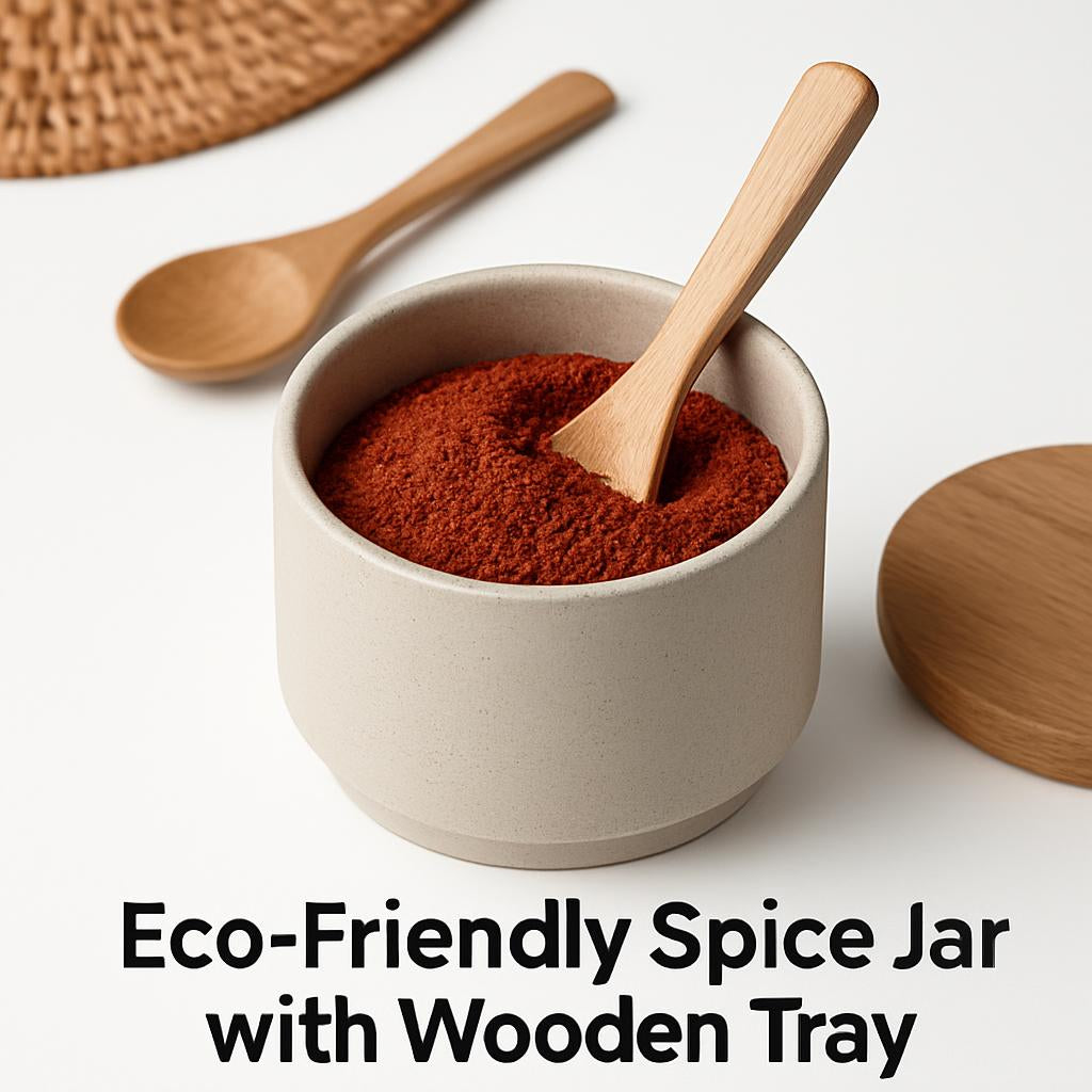 Eco-Friendly Spice Jars with Wooden Tray - Sustainable Kitchen Storage