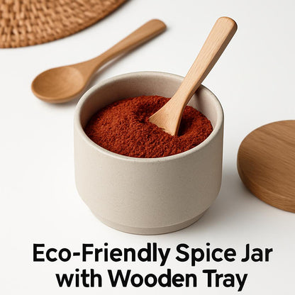Eco-Friendly Spice Jars with Wooden Tray - Sustainable Kitchen Storage