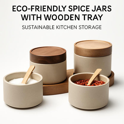 Eco-Friendly Spice Jars with Wooden Tray - Sustainable Kitchen Storage