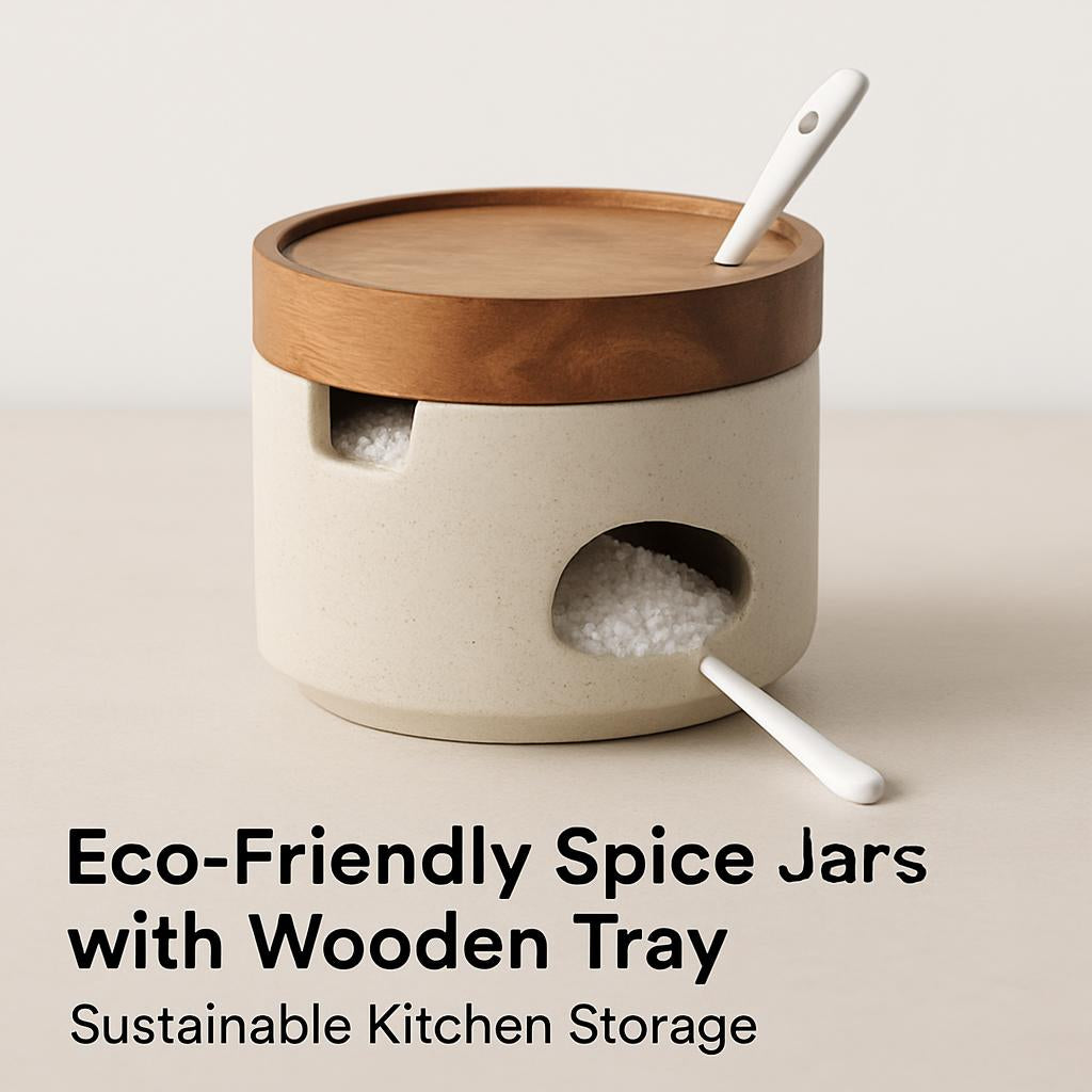 Eco-Friendly Spice Jars with Wooden Tray - Sustainable Kitchen Storage
