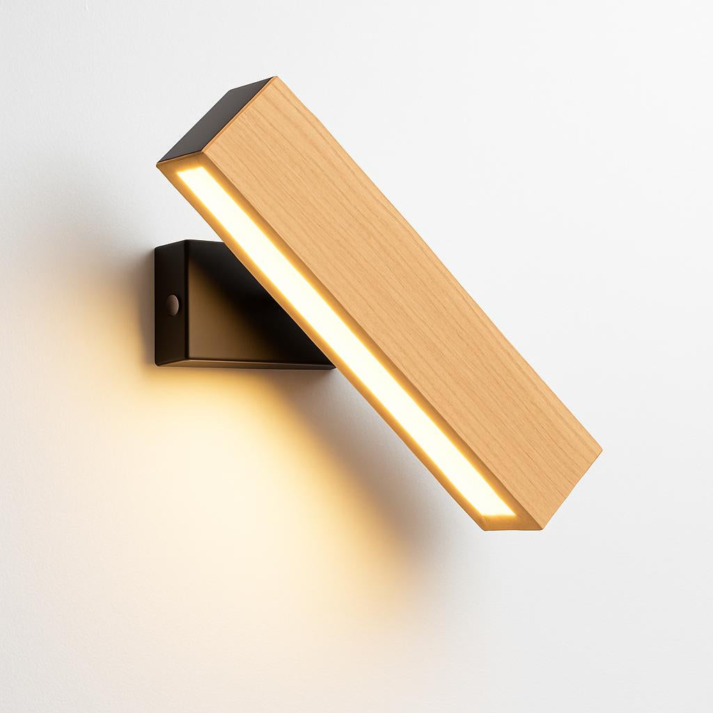 Eco-Friendly Wall-Mounted Light Fixture in Natural Wood and Black Accents