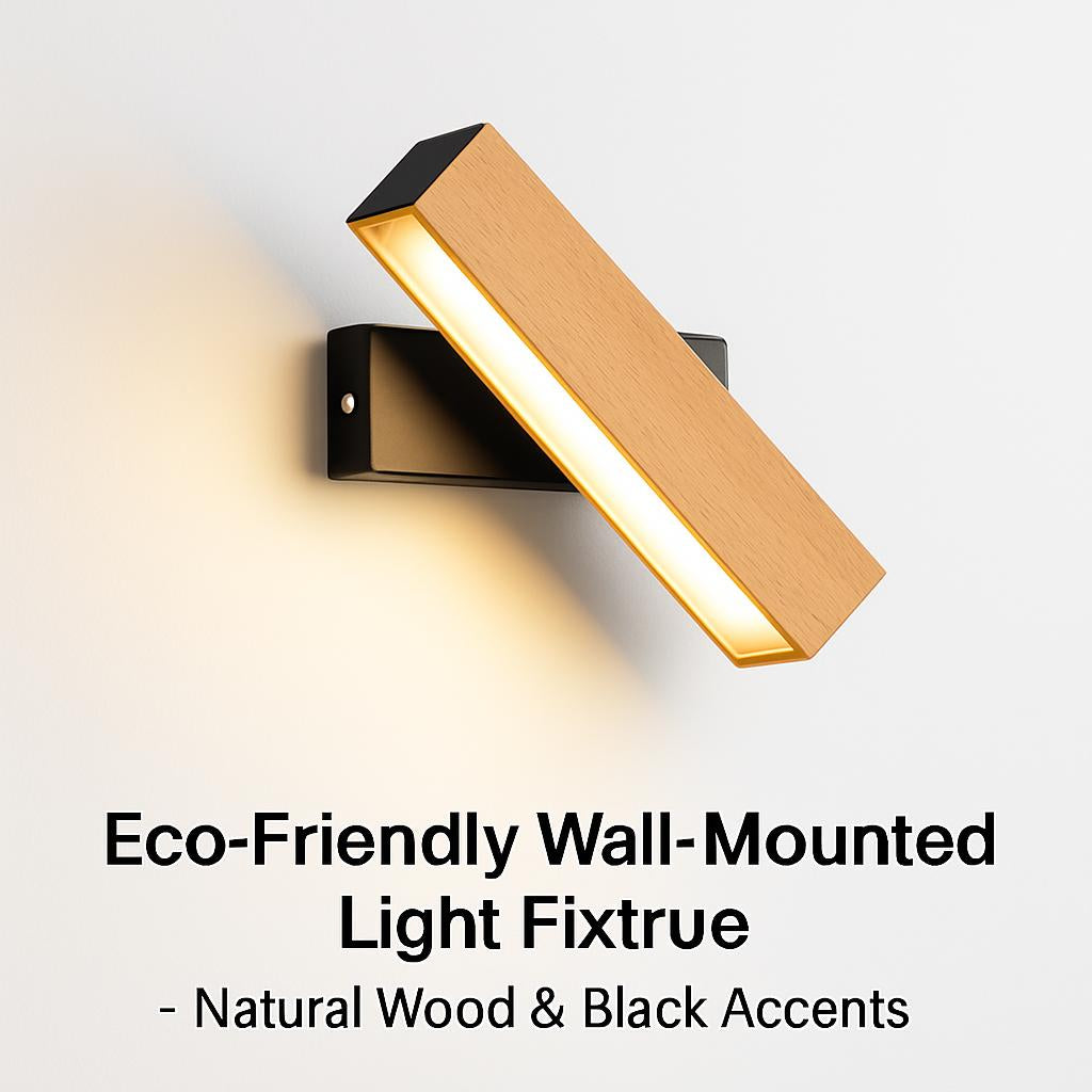 Eco-Friendly Wall-Mounted Light Fixture - Natural Wood & Black Accents
