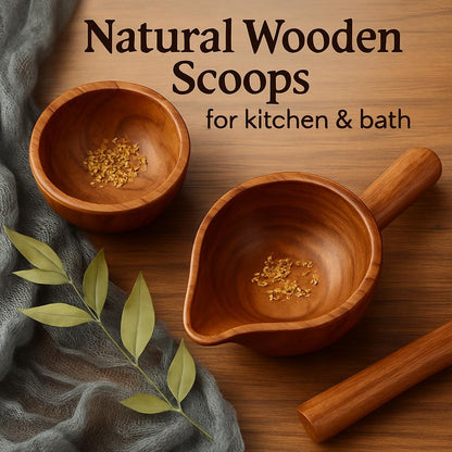 Natural wooden scoops for kitchen and bath, eco-friendly and biodegradable