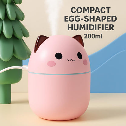 Compact Egg-Shaped Humidifier with Cat Ears - 200ml, Pink & White