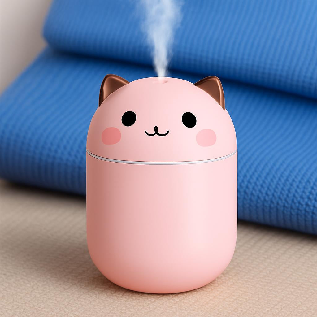 Compact Egg-Shaped Humidifier with Cat Ears - 200ml, Pink & White
