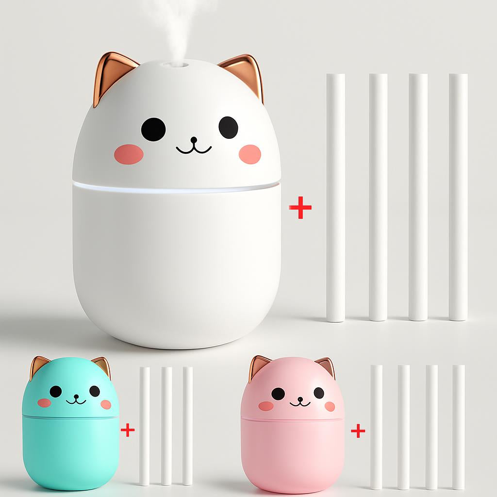 Compact Egg-Shaped Humidifier with Cat Ears - 200ml, Pink & White