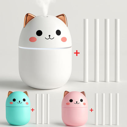 Compact Egg-Shaped Humidifier with Cat Ears - 200ml, Pink & White