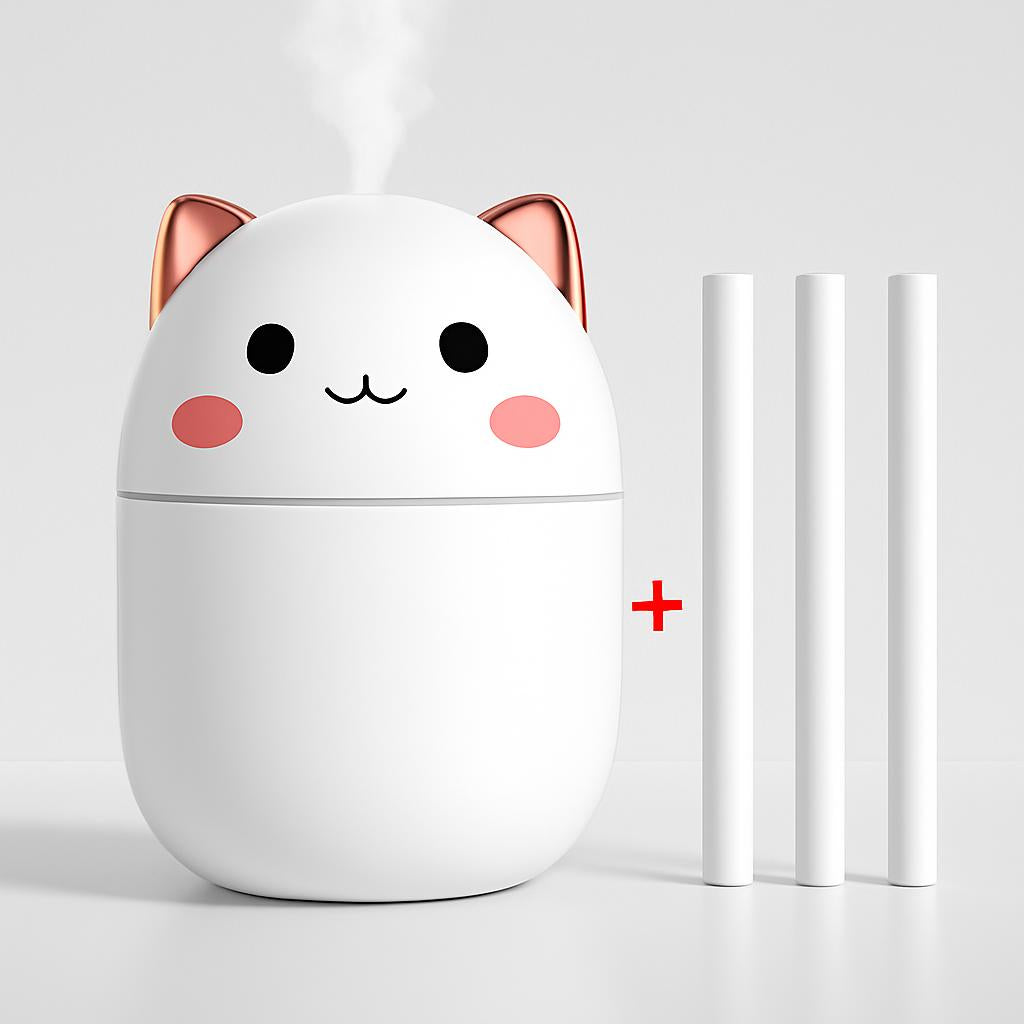 Compact Egg-Shaped Humidifier with Cat Ears - 200ml, Pink & White