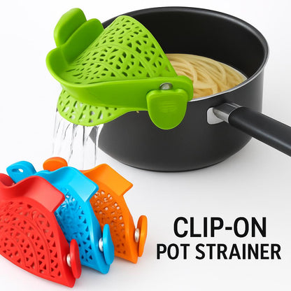 Eco-Friendly Clip-On Pot Strainer - Green Silicone Kitchen Tool
