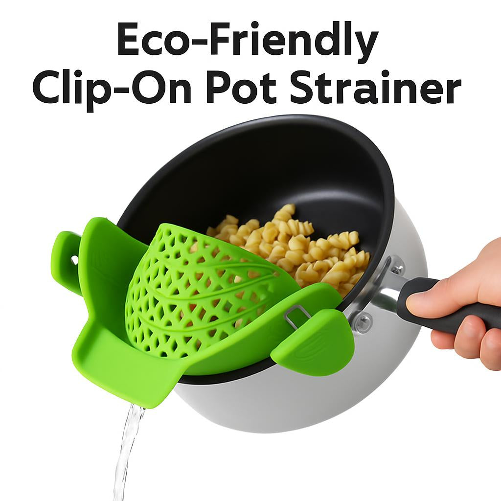 Eco-Friendly Clip-On Pot Strainer - Green Silicone Kitchen Tool