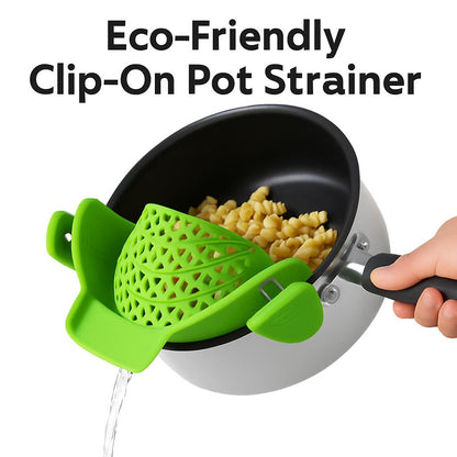 Eco-Friendly Clip-On Pot Strainer - Green Silicone Kitchen Tool