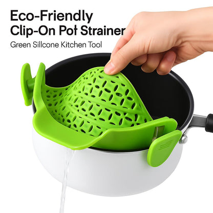 Eco-Friendly Clip-On Pot Strainer - Green Silicone Kitchen Tool