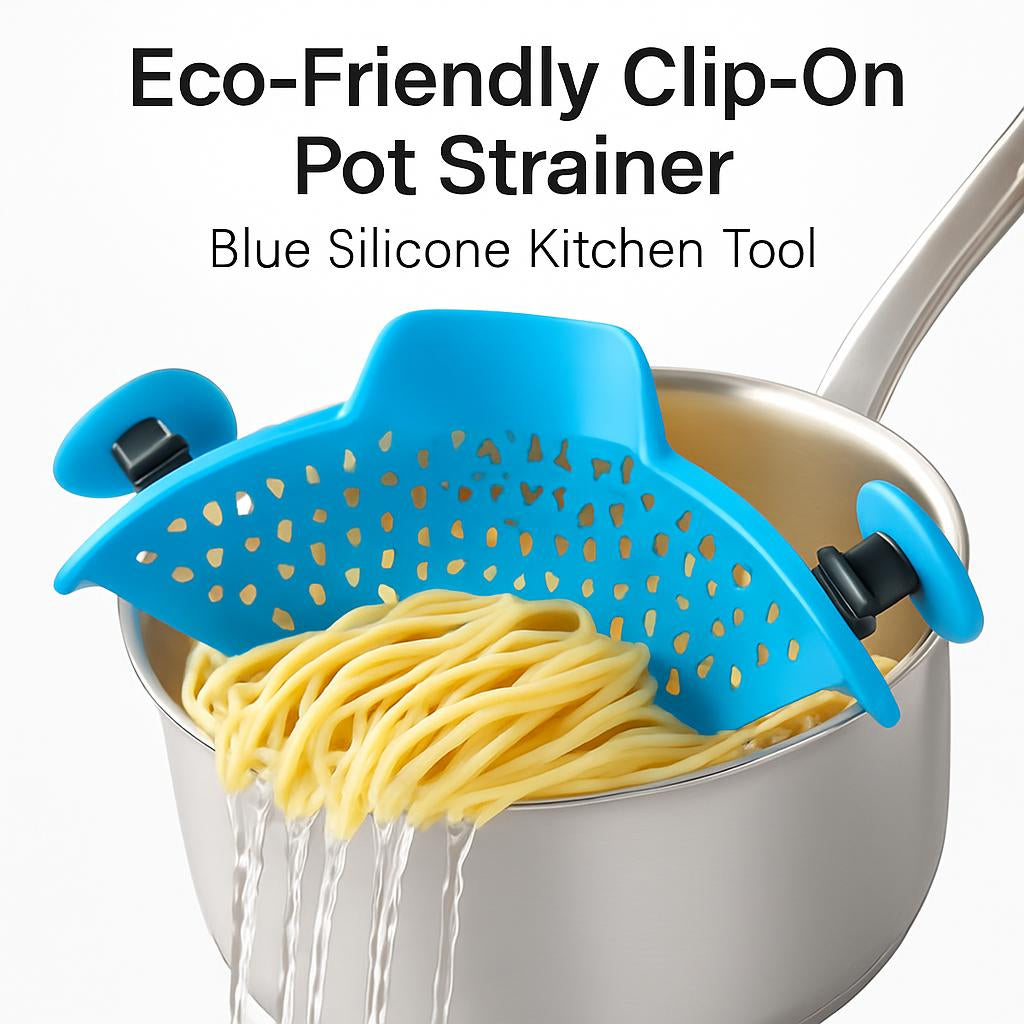 Eco-Friendly Clip-On Pot Strainer - Green Silicone Kitchen Tool