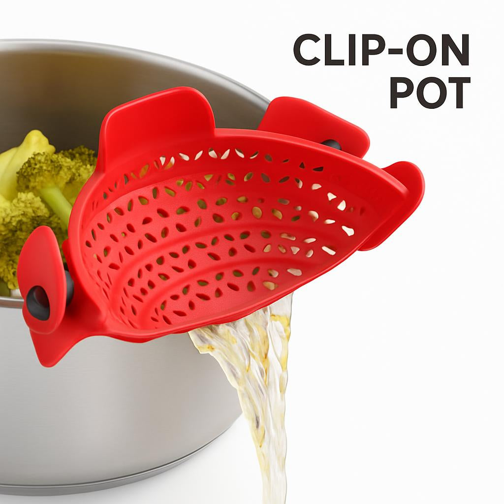 Eco-Friendly Clip-On Pot Strainer - Green Silicone Kitchen Tool