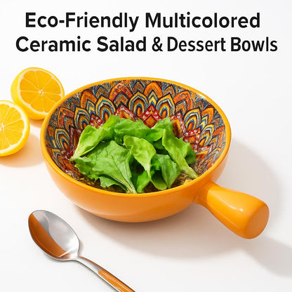 Eco-Friendly Multicolored Ceramic Salad & Dessert Bowls